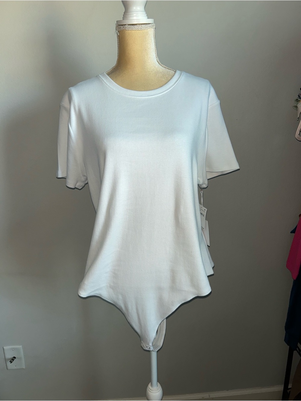 NWT Good American Women’s Plus White Short-Sleeve Crewneck Bodysuit Sz 5XL